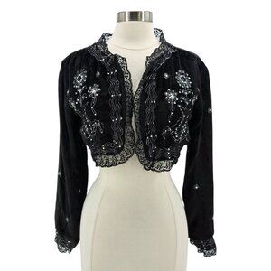 Vintage Persaman New York Womens Large Jacket Crushed Velvet Embroidered Gothic